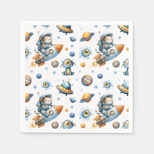 Cute Astronaut Cat Outer Space Cosmic Pattern Servet (Voorkant)