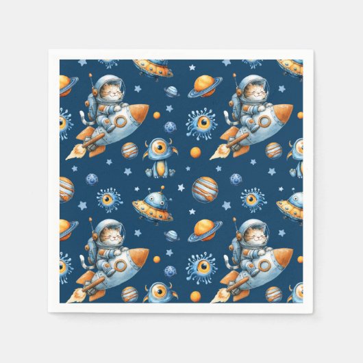 Cute Astronaut Cat Outer Space Galaxy Pattern Servet (Voorkant)