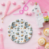 Cute Astronaut Cat Outer Space Pattern Galaxy Papieren Bordje (Feest)
