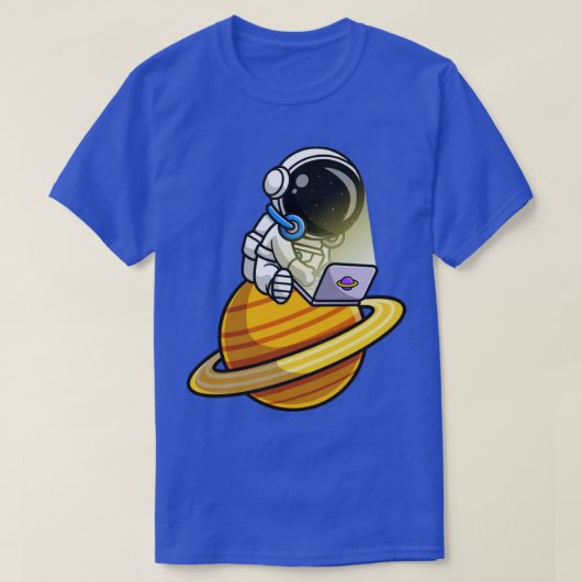 Cute Astronaut die laptop speelt op de Cartoon van T-shirt (Design voorkant)
