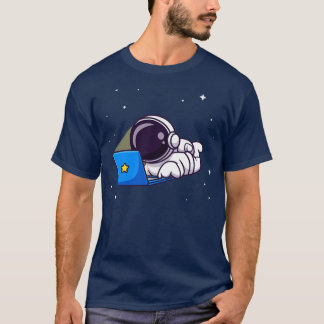 Cute Astronaut die op laptop Cartoon werkt2 T-shirt