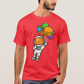 Cute Astronaut die vliegt met vlakke ballonnen in  T-shirt