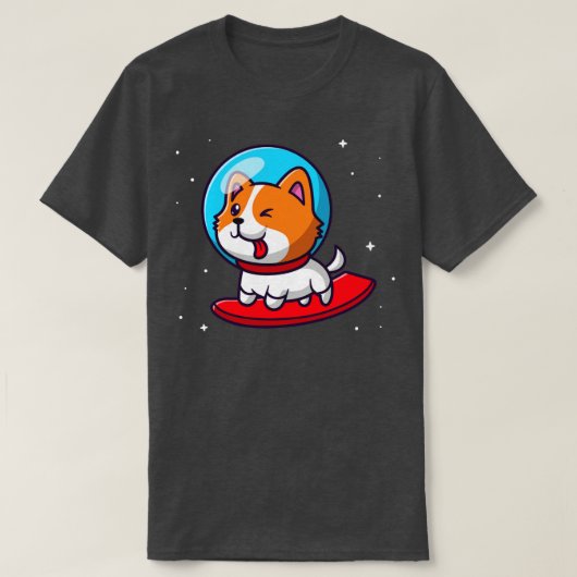 Cute astronaut Dog Surfing in Space Cartoon T-shirt (Design voorkant)