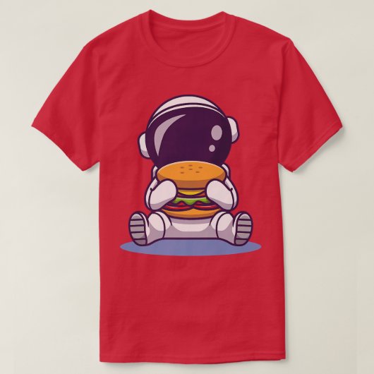 Cute Astronaut Eating Burger Cartoon Space Food Pr T-shirt (Design voorkant)
