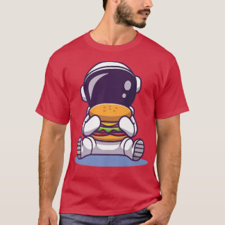 Cute Astronaut Eating Burger Cartoon Space Food Pr T-shirt