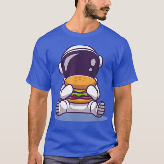 Cute Astronaut Eating Burger Cartoon Space Food T- T-shirt