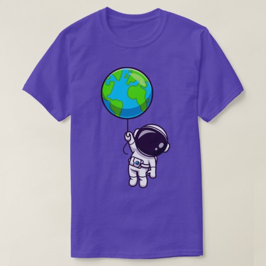 Cute Astronaut Floating with Earth Balloon Cartoon T-shirt (Design voorkant)