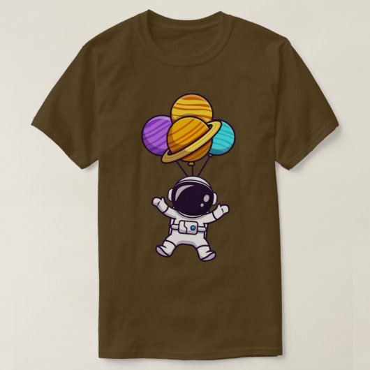 Cute Astronaut Floating with Planet Balloon in Spa T-shirt (Design voorkant)