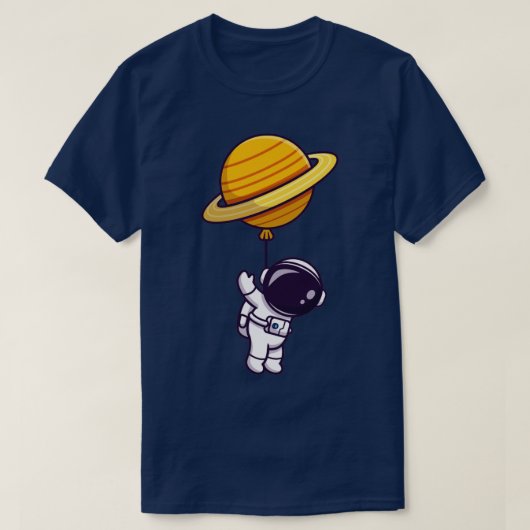 Cute Astronaut Floating with Planet Balloon in Spa T-shirt (Design voorkant)