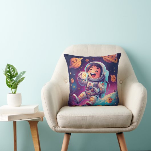 Cute Astronaut Kids Pillow – Space Adventure Dream Kussen (Stoel)