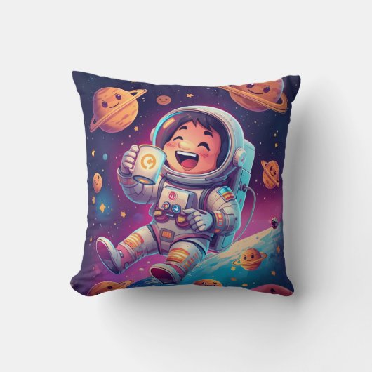 Cute Astronaut Kids Pillow – Space Adventure Dream Kussen (Voorkant)