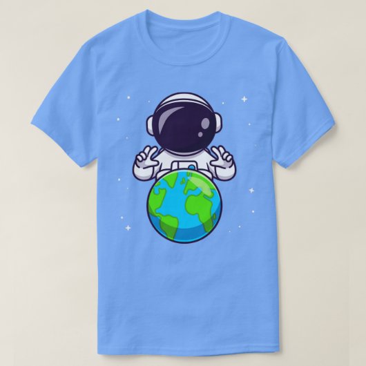 Cute Astronaut met aarde in Space Cartoon T-shirt (Design voorkant)
