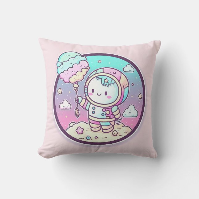 Cute Astronaut met Ice Cream Baloon op de maan | Kussen (Voorkant)