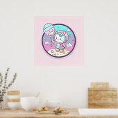 Cute Astronaut met Ice Cream Baloon op de maan | Poster (Keuken)