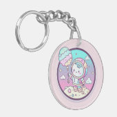 Cute Astronaut met Ice Cream Baloon op de maan | Sleutelhanger (Voorkant Links)