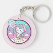 Cute Astronaut met Ice Cream Baloon op de maan | Sleutelhanger (Achterkant)