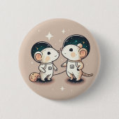 Cute Astronaut Mouse Couple Ronde Button 5,7 Cm (Voorkant)