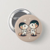 Cute Astronaut Mouse Couple Ronde Button 5,7 Cm (Voorkant /achterkant)