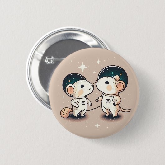 Cute Astronaut Mouse Couple Ronde Button 5,7 Cm (Voorkant /achterkant)