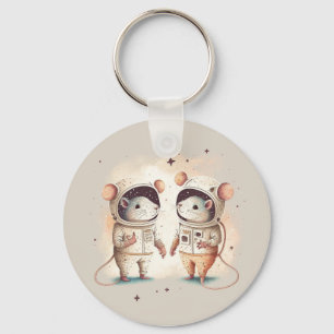 Cute Astronaut Rat Couple Sleutelhanger