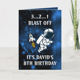 Cute Astronaut & Rocket Blue Galaxy 8th Birthday Kaart
