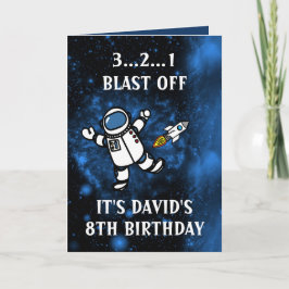 Cute Astronaut Rocket Blue Galaxy 8th Birthday Kaart