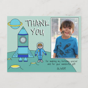 Cute Astronaut Rocket Boy Dank je wel de foto van  Briefkaart