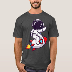 Cute Astronaut Rool Rand Waving Hand Carto T-shirt