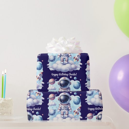 cute astronaut space Birthday Wrapping Paper Cadeaupapier (Feestgeschenken)