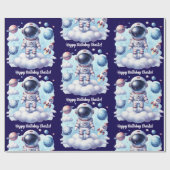cute astronaut space Birthday Wrapping Paper Cadeaupapier (Vlak)