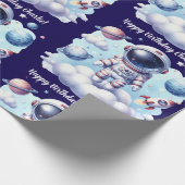 cute astronaut space Birthday Wrapping Paper Cadeaupapier (Hoek)