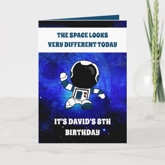 Cute Astronaut Space Blue Space 8th Birthday Kaart (Voorkant)