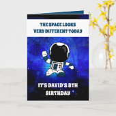 Cute Astronaut Space Blue Space 8th Birthday Kaart (Gele Bloem)