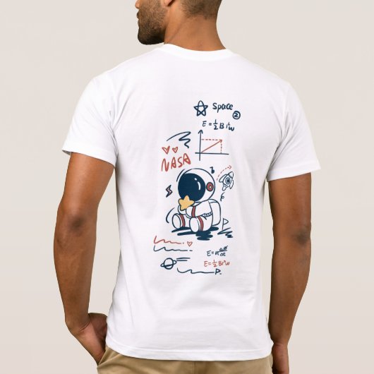  Cute Astronaut Space Cartoon Back Print T-Shirt (Achterkant)