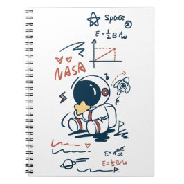Cute Astronaut Space Cartoon Spiral Notebook Notitieboek