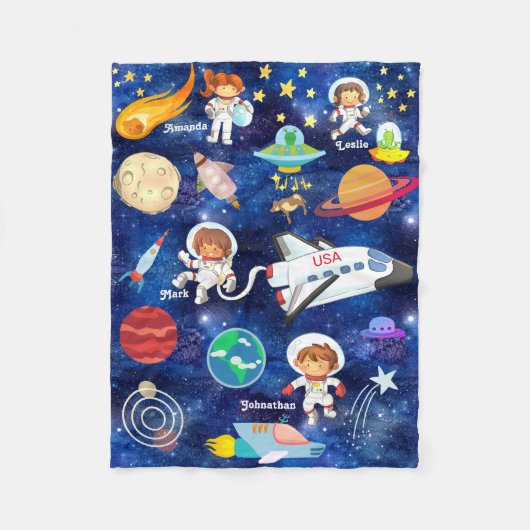 Cute Astronaut Space Cow Spaceship UFO Alien USA Fleece Deken (Voorkant)