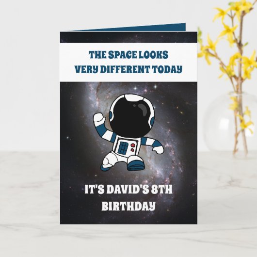 Cute Astronaut Space Galaxy Kinder 8th Birthday Kaart (Gele Bloem)