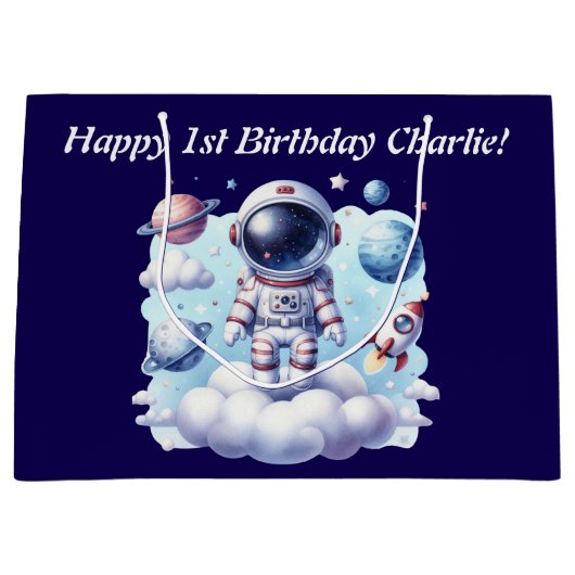 cute astronaut space Gift Bag Groot Cadeauzakje (Voorkant)