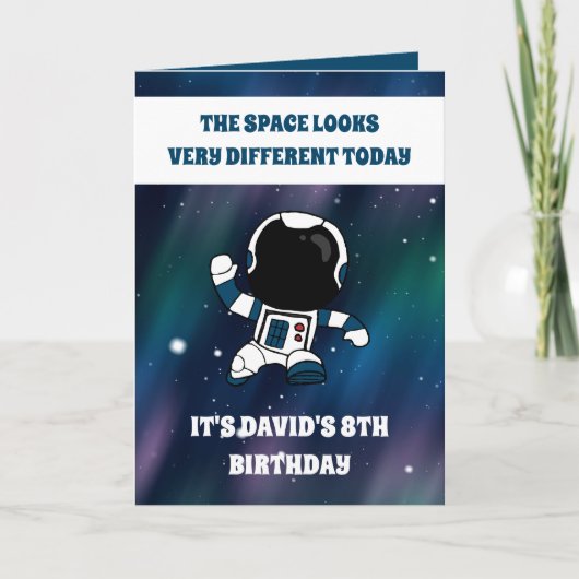 Cute Astronaut Space Paars Galaxy 8th Birthday Kaart (Voorkant)