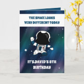 Cute Astronaut Space Paars Galaxy 8th Birthday Kaart (Gele Bloem)