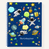 Cute Astronaut Space Rockets Naam Notitieboek (Voorkant)
