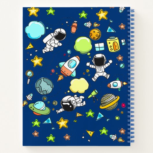 Cute Astronaut Space Rockets Naam Notitieboek (Achterkant)