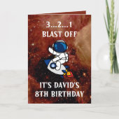 Cute Astronaut Supernova Brown 8th Birthday Kaart (Voorkant)