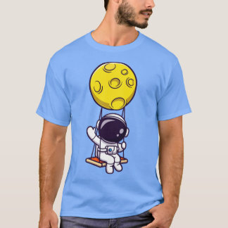 Cute Astronaut Swing on Moon and Wave Hand Carto T-shirt