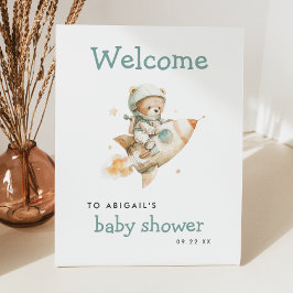 Cute Astronaut Teddy Bear Baby Shower Welcome Reclamebord Met Voetstuk
