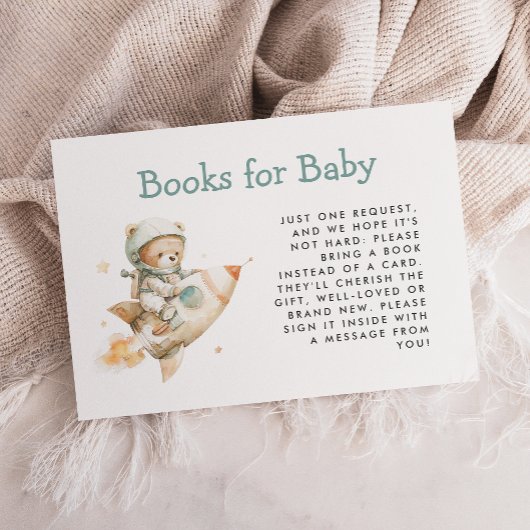 Cute Astronaut Teddy Bear Books for Baby Shower Informatiekaartje