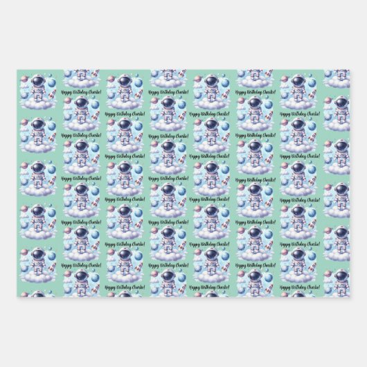 Cute astronaut Wrapping Paper Flat Sheet Set of 3 (Voorkant 3)
