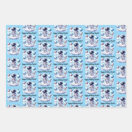 Cute astronaut Wrapping Paper Flat Sheet Set of 3 (Voorkant 2)