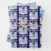 Cute astronaut Wrapping Paper Flat Sheet Set of 3 (In situ)