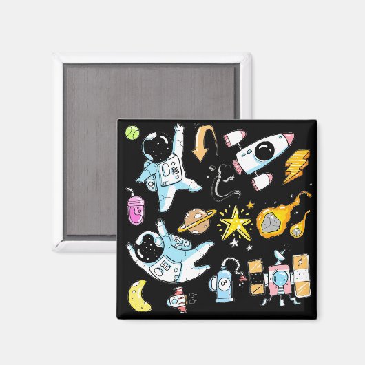 Cute Astronauts in Space Doodles Kinder Magneet (Voorkant / Achterkant)